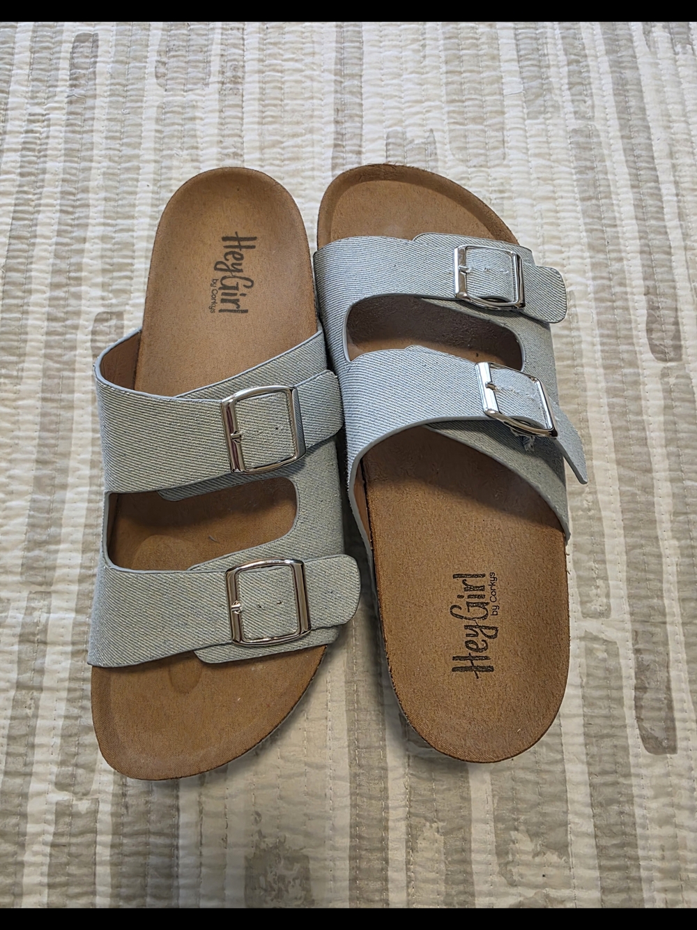 Corkys Light Blue Double-Buckle Platform Slides